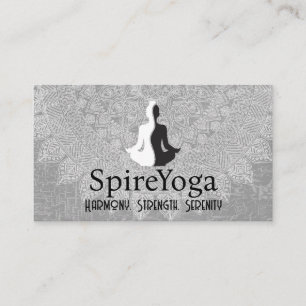Yoga Black White Logo   Mandala Pattern Business Card