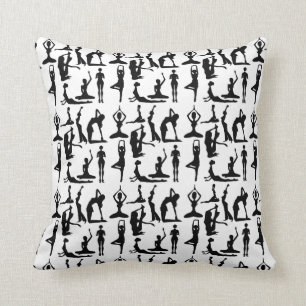 Yoga black white positions pattern elegant cushion