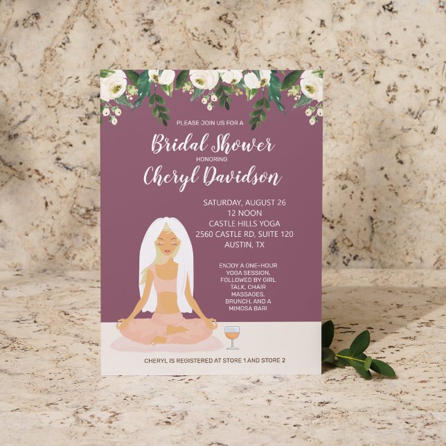 Yoga Bride Bridal Shower Burgundy Invitation (Yoga Bridal Shower Invitation Burgundy)