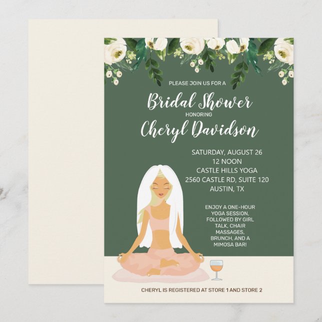 Yoga Bride Bridal Shower Greenery and Roses Invitation (Front/Back)