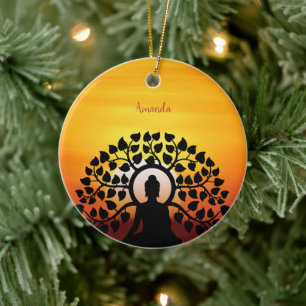 Yoga Buddha Mediation Sunset Namaste Personalised Ceramic Ornament