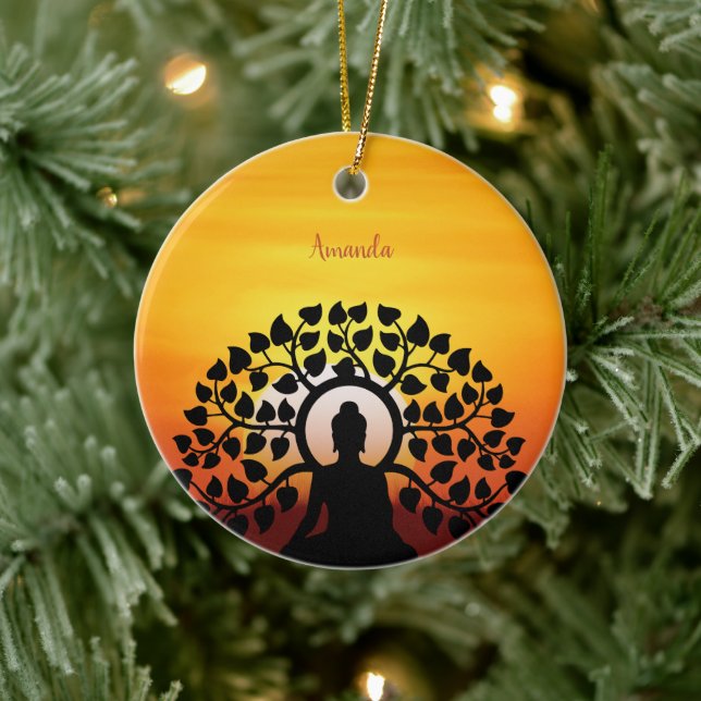 Yoga Buddha Mediation Sunset Namaste Personalised Ceramic Ornament (Tree)