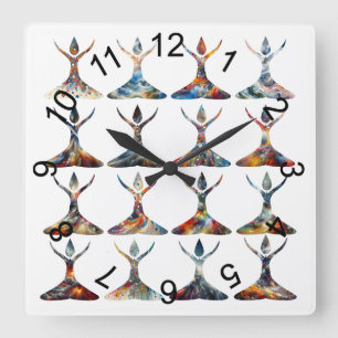 Yoga Buddies Square Wall Clock