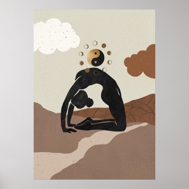 Yoga camel pose ustrasana yin yang moon phases poster (Front)