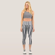 Yoga Capri Black & White Vertical Stripes