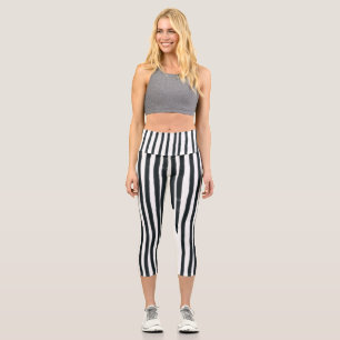 Yoga Capri Black & White Vertical Stripes Leggings