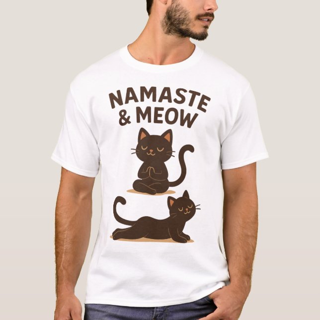 Yoga Cat Design – Namaste & Meow Tee (Front)