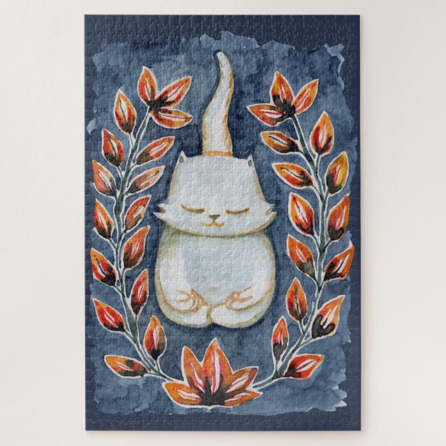 Yoga Cat Indigo Jigsaw Puzzle (Vertical)