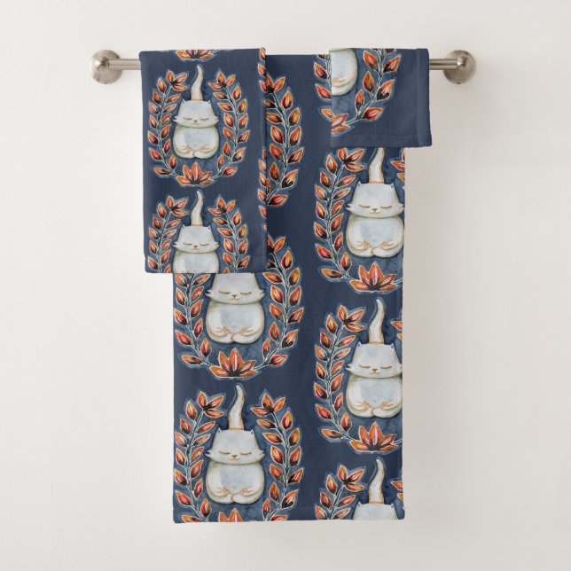 Yoga Cat Indigo Towel Set (Insitu)