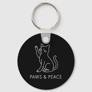 Yoga Cat Line Art - Paws And Peace Motif Key Ring