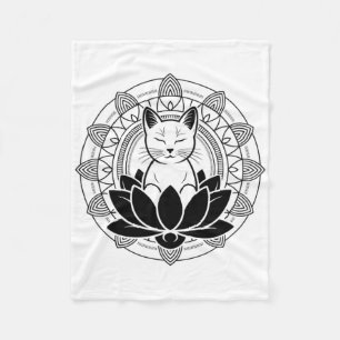 Yoga Cat Lotus Flower Mindfulness Meditation Tee Fleece Blanket