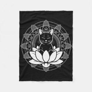 Yoga Cat Lotus Flower Mindfulness Meditation Tee _ Fleece Blanket