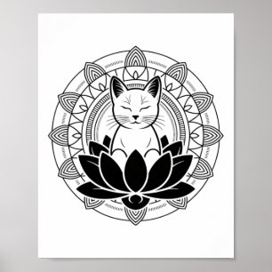 Yoga Cat Lotus Flower Mindfulness Meditation Tee Poster