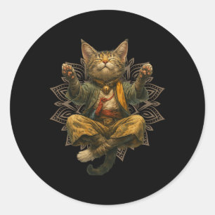 Yoga Cat Meditation – Zen Kitty With Mandala Calm Classic Round Sticker