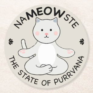 Yoga Cat - Nameowste Round Paper Coaster