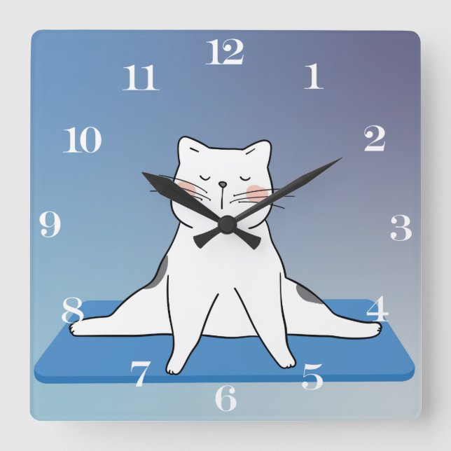 Yoga Cat Square Clock (Front)