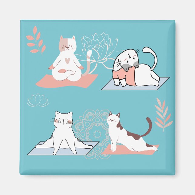 Yoga Cats Lotus Magnet (Front)