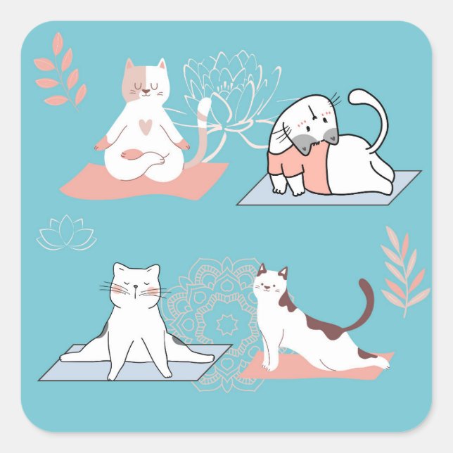  Yoga Cats Lotus Square Sticker (Front)