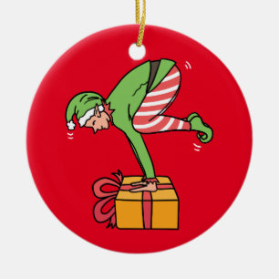 Yoga Christmas Elf Pose Ceramic Ornament