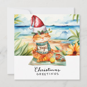 Yoga Christmas Santa Cat Posing Party invitation