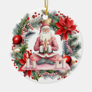 Yoga Christmas Santa Claus Ceramic Ornament
