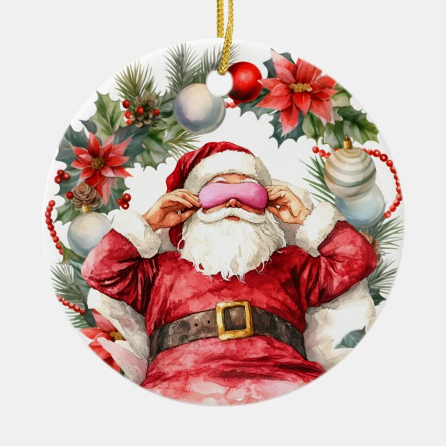 Yoga Christmas Santa Claus  Ceramic Ornament (Front)