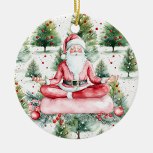 Yoga Christmas Santa Claus Ceramic Ornament