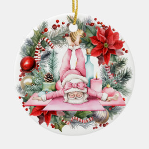 Yoga Christmas Santa Claus  Ceramic Ornament