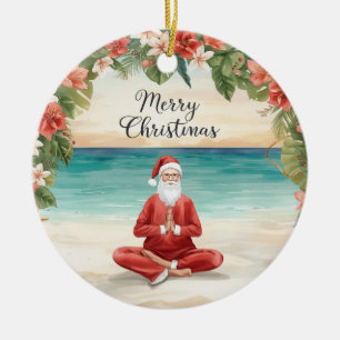Yoga Christmas Santa Claus instructor  Ceramic Ornament