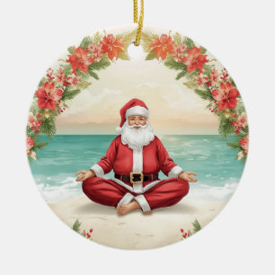 Yoga Christmas Santa Claus instructor Ceramic Ornament