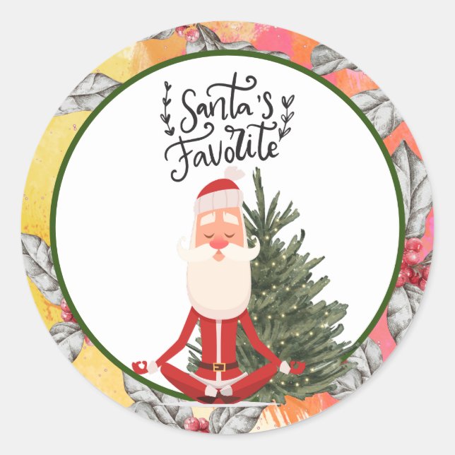 Yoga Christmas Santa Claus instructor  Classic Round Sticker (Front)