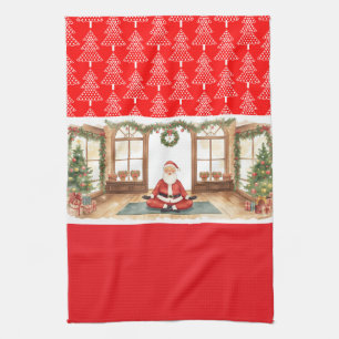 Yoga Christmas Santa Claus instructor Tea Towel
