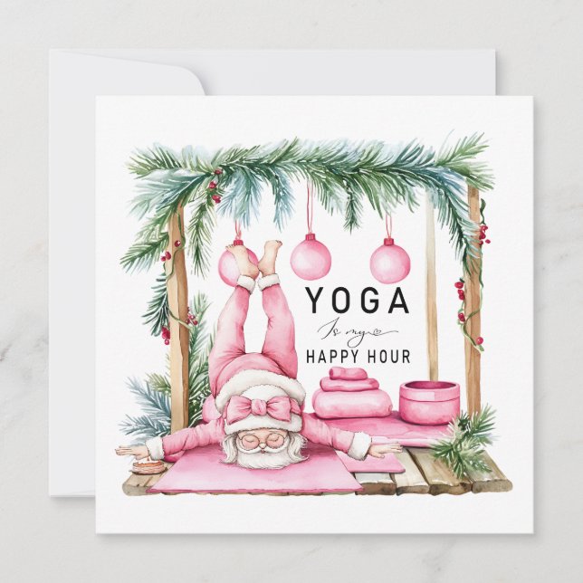Yoga Christmas Santa Claus Posing breathe Holiday Card (Front)