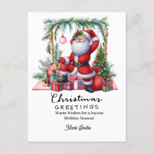 Yoga Christmas Santa Claus Posing Holiday Postcard