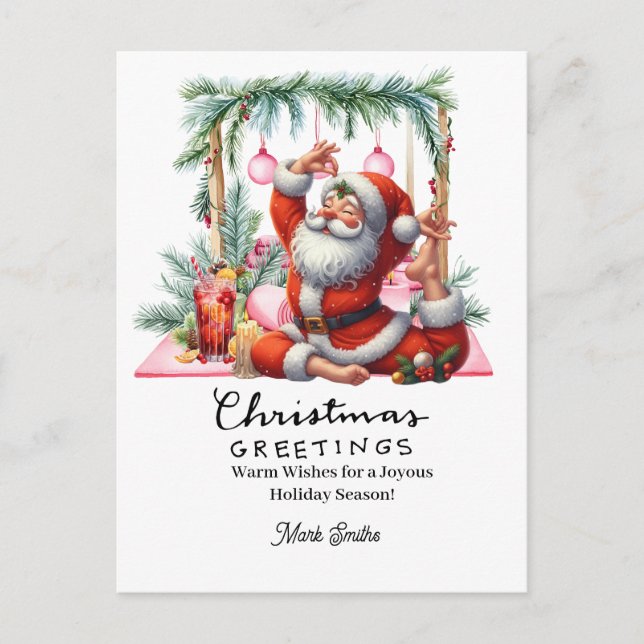 Yoga Christmas Santa Claus Posing  Holiday Postcard (Front)