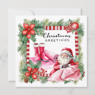 Yoga Christmas Santa Claus Posing Party Holiday Card