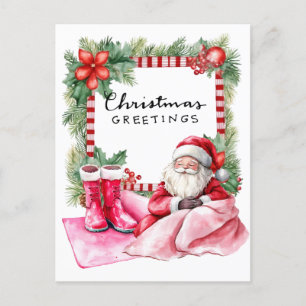 Yoga Christmas Santa Claus Posing Party Holiday Postcard