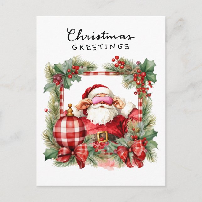Yoga Christmas Santa Claus Posing Party  Holiday Postcard (Front)
