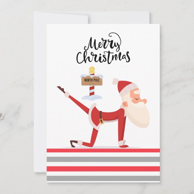 Yoga Christmas Santa Claus posing Yoga Holiday Card (Front)