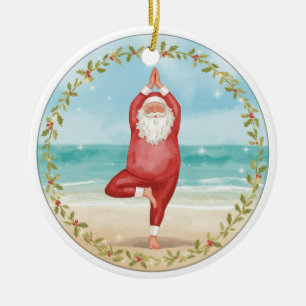 Yoga Christmas Santa Claus posing Yoga Holiday Ceramic Ornament