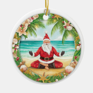 Yoga Christmas Santa Claus posing Yoga Holiday Ceramic Ornament