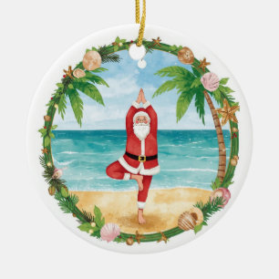 Yoga Christmas Santa Claus posing Yoga Holiday Ceramic Ornament