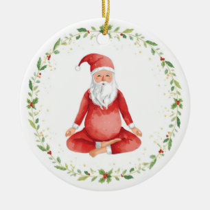 Yoga Christmas Santa Claus posing Yoga Holiday Ceramic Ornament