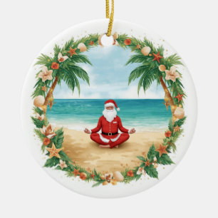 Yoga Christmas Santa Claus posing Yoga Holiday Ceramic Ornament