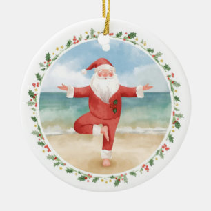 Yoga Christmas Santa Claus posing Yoga Holiday Ceramic Ornament