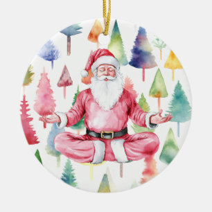 Yoga Christmas Santa Claus posing Yoga Holiday Ceramic Ornament