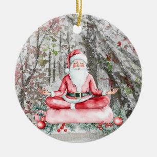 Yoga Christmas Santa Claus posing Yoga Holiday Ceramic Ornament