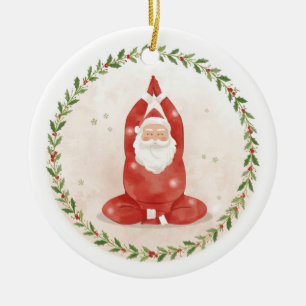 Yoga Christmas Santa Claus posing Yoga Holiday Ceramic Ornament