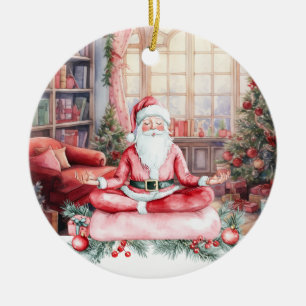 Yoga Christmas Santa Claus posing Yoga Holiday Ceramic Ornament
