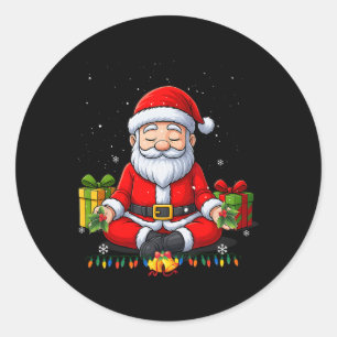 Yoga Christmas Santa Pose Funny Christmas Xmas Lov Classic Round Sticker